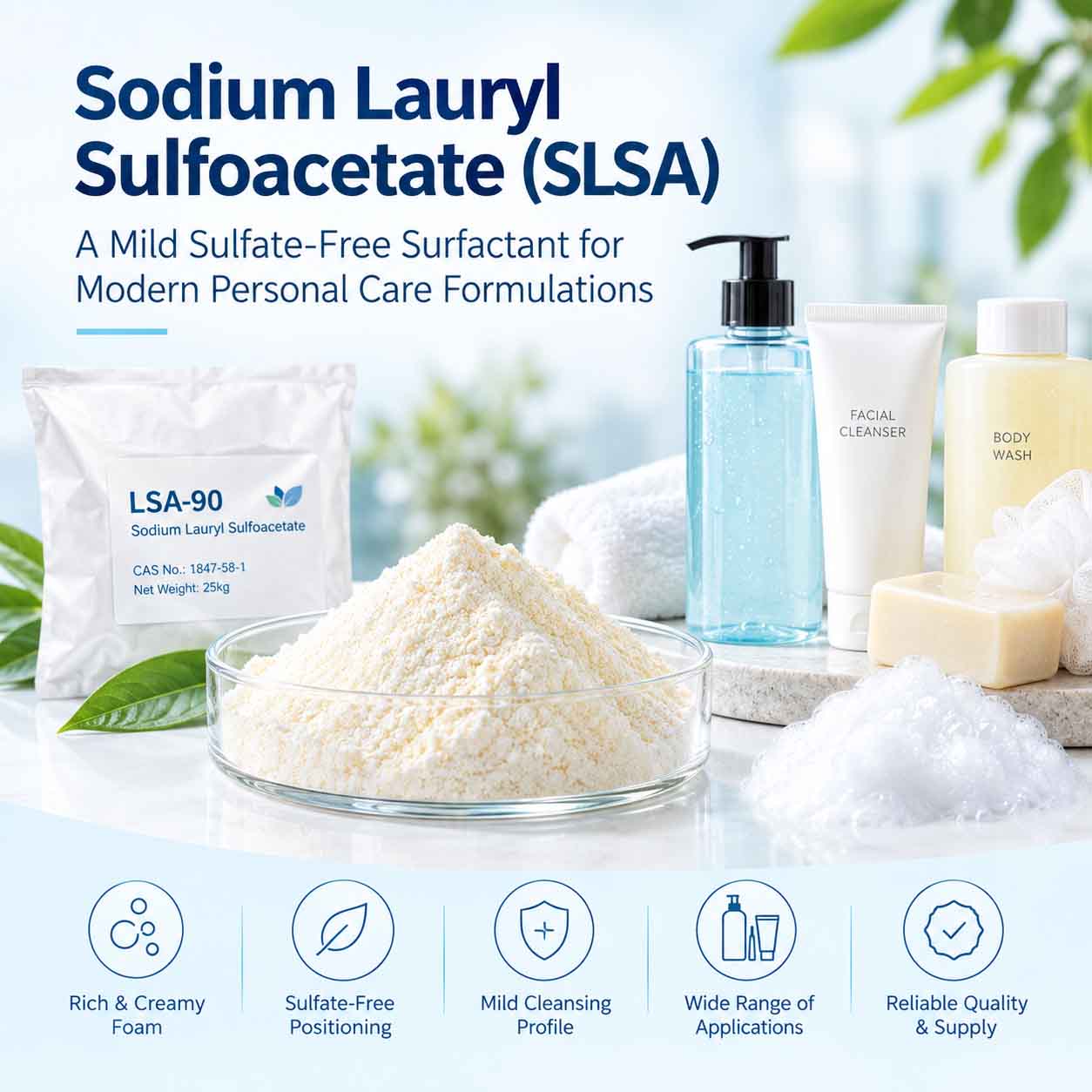 🧴 Sodium Lauryl Sulfoacetate (SLSA): A Mild Sulfate-Free Surfactant for Modern Personal Care Formulations